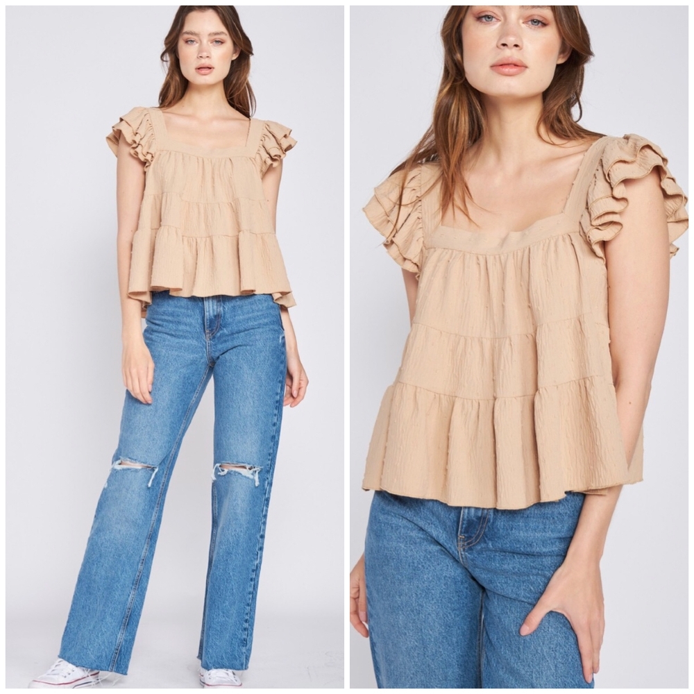 Jacquie The Label Taupe Swiss Dot Swing Top - Picture 8 of 8
